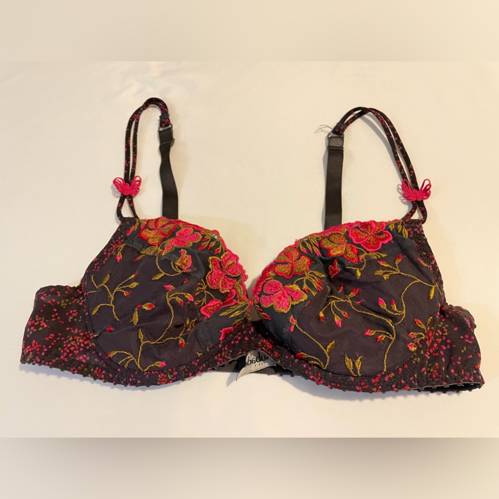 Aubade Paris pink and gold multicolor bra with butterfly details